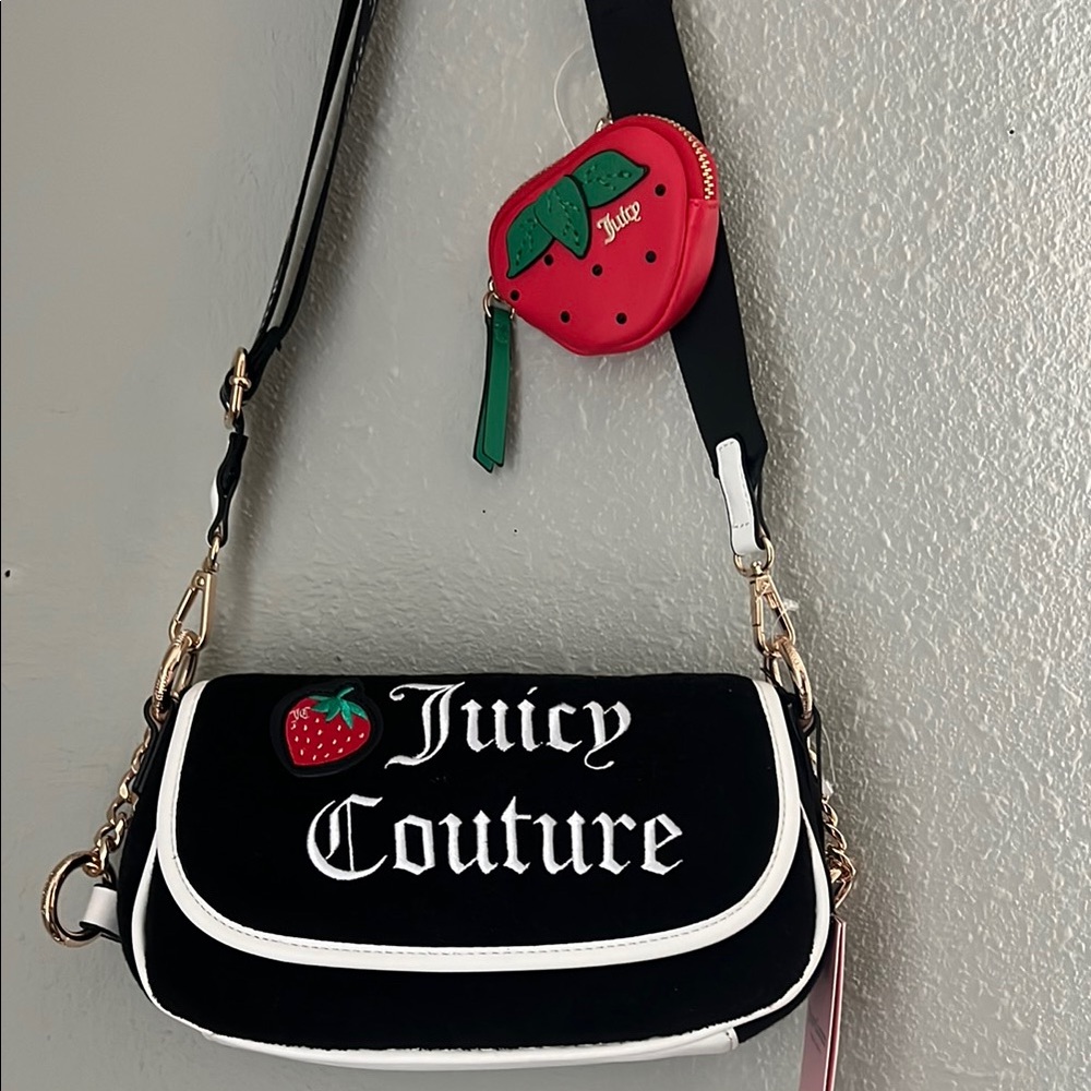 Juicy Couture Black and White Crossbody Bag with Cherry Charm